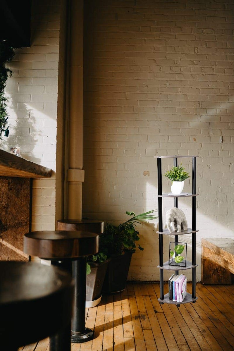 STAR WORK Set of 5 Corner Standing Rack Shelf TurnNTube End Table Corner Display Rack Hallway Living Room Metal Easy Assembly Space Saving Industrial Corner 5 - Image 2