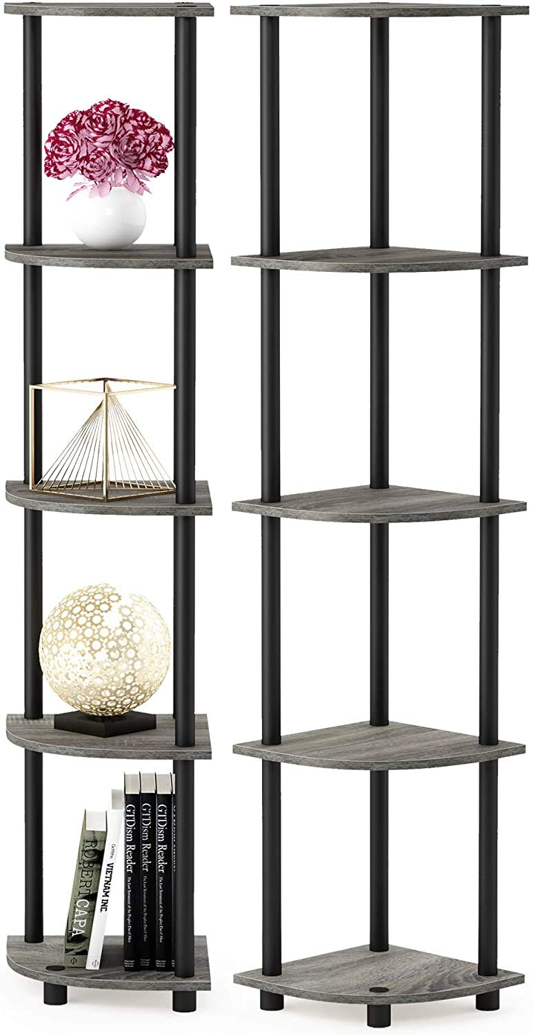 STAR WORK Set of 5 Corner Standing Rack Shelf TurnNTube End Table Corner Display Rack Hallway Living Room Metal Easy Assembly Space Saving Industrial Corner 5 - Image 1