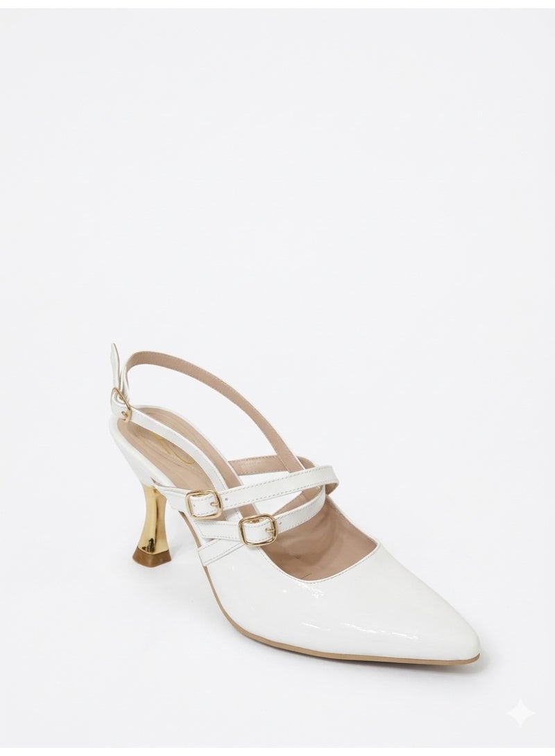 لايف ستيلاش  أحذية كعب جلدية لامعة كلاسيكية F-615 - ابيض - Image 2