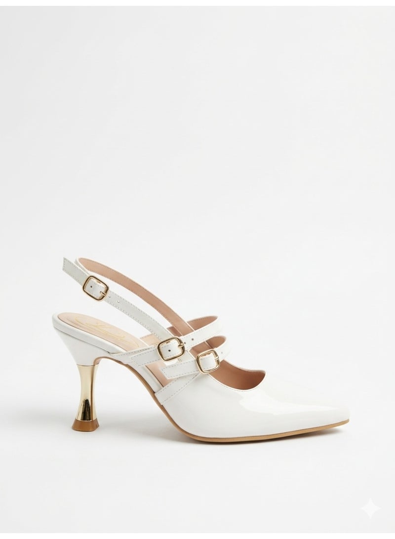 لايف ستيلاش  أحذية كعب جلدية لامعة كلاسيكية F-615 - ابيض - Image 3