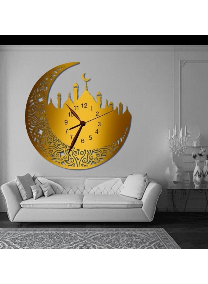 REBENUO Islamic Wall Clock Large 60x60 – Mosque Motif with Crescent and Traditional Islamic Patterns - Image 3