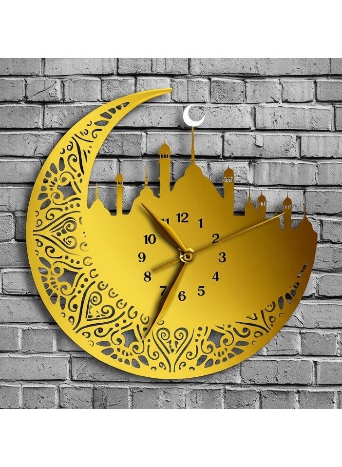 REBENUO Islamic Wall Clock Large 60x60 – Mosque Motif with Crescent and Traditional Islamic Patterns - Image 4