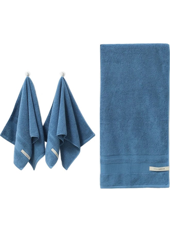 Grace Rudolf Antibacterial 1 Bath Towel + 2 Towels, Pure Cotton Adult Soft Absorbent Thickened All-Cotton For Men And Women, Home Use, Blue - Image 2