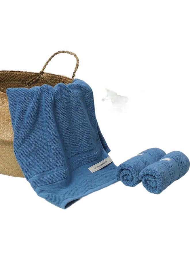 Grace Rudolf Antibacterial 1 Bath Towel + 2 Towels, Pure Cotton Adult Soft Absorbent Thickened All-Cotton For Men And Women, Home Use, Blue - Image 1