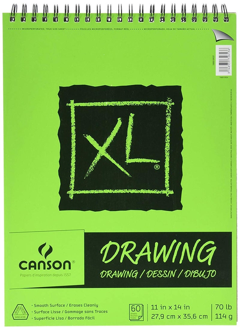 CANSON ورق رسم سلسلة كانسون XL، دفتر متصل بأسلاك، 11x14 بوصة، 60 ورقة (70 رطل/114 جرام) - ورق فني للبالغين والطلاب - فحم، قلم ملون، حبر، باستيل، علامة - Image 4