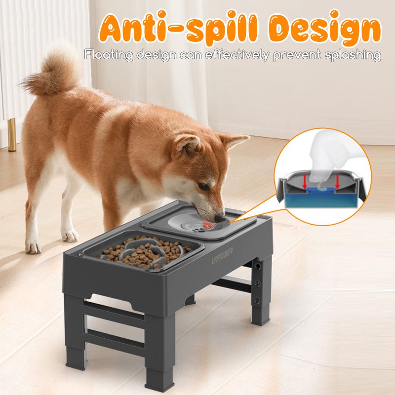 URPOWER 2-in-1 Elevated Slow Feeder Dog Bowls with No-Spill Water Bowl, 4 Height-Adjustable Raised Dog Bowls, Non-Slip Food and Water Bowls with Stand for Small, Medium, Large Dogs, Cats and Pets - Image 5