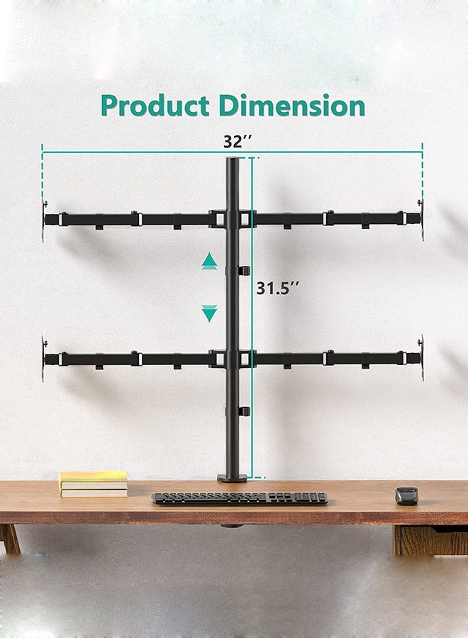 Arabest Quad Monitor Stand, 4 Monitor Stand Fits Heavy Duty Computer Screen up to 27 inch, Full Adjustable Desk Mount Holds up to 22 lbs per Arm , Black  - Image 3