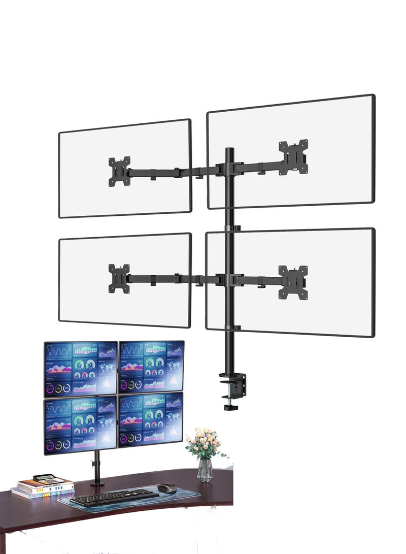 Arabest Quad Monitor Stand, 4 Monitor Stand Fits Heavy Duty Computer Screen up to 27 inch, Full Adjustable Desk Mount Holds up to 22 lbs per Arm , Black  - Image 1