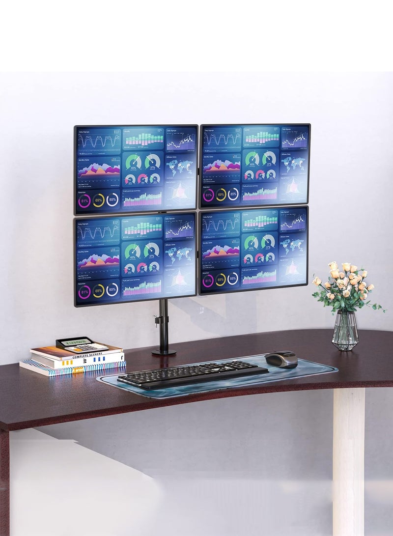 Arabest Quad Monitor Stand, 4 Monitor Stand Fits Heavy Duty Computer Screen up to 27 inch, Full Adjustable Desk Mount Holds up to 22 lbs per Arm , Black  - Image 4