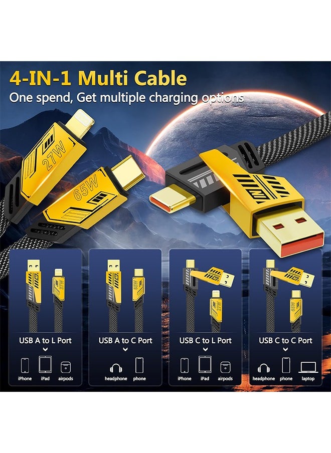 Generic - USB C Cable Lightning Cable 【4 in 1 65W Fast Charging Cable】 Flat Braided USB C to USB C Charger Cord, Multi Charging Cable Combo Type C/USB A/Lightning Port for iPhone/iPad/Samsung - Image 1