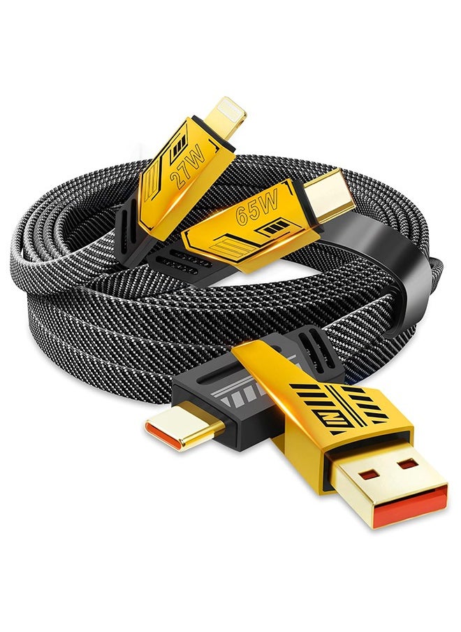 Generic - USB C Cable Lightning Cable 【4 in 1 65W Fast Charging Cable】 Flat Braided USB C to USB C Charger Cord, Multi Charging Cable Combo Type C/USB A/Lightning Port for iPhone/iPad/Samsung - Image 1