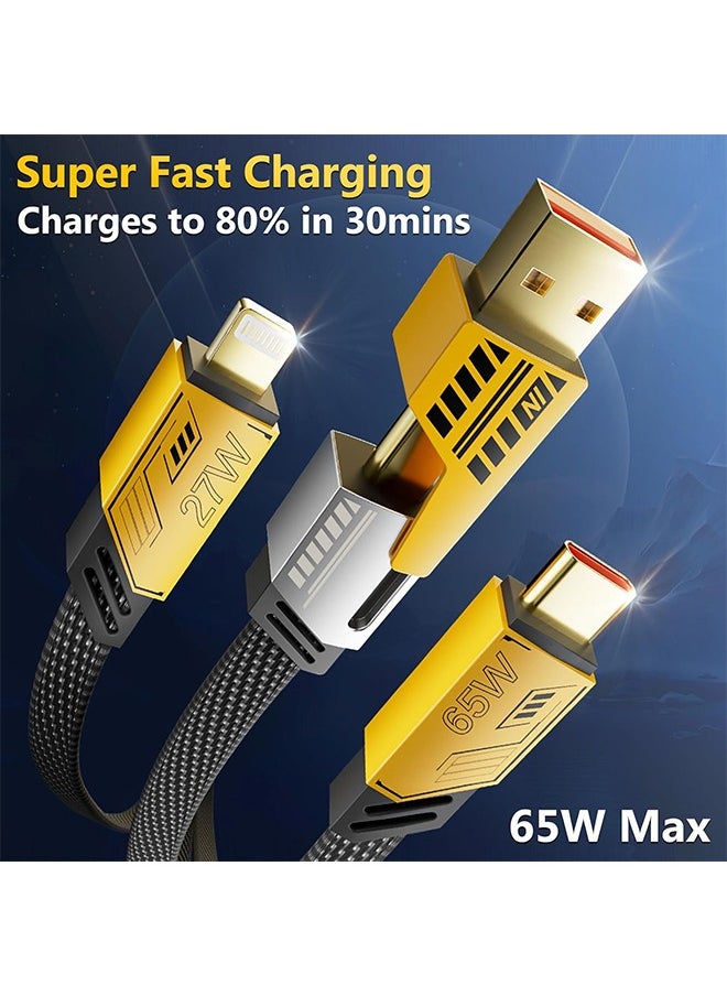 Generic - USB C Cable Lightning Cable 【4 in 1 65W Fast Charging Cable】 Flat Braided USB C to USB C Charger Cord, Multi Charging Cable Combo Type C/USB A/Lightning Port for iPhone/iPad/Samsung - Image 1