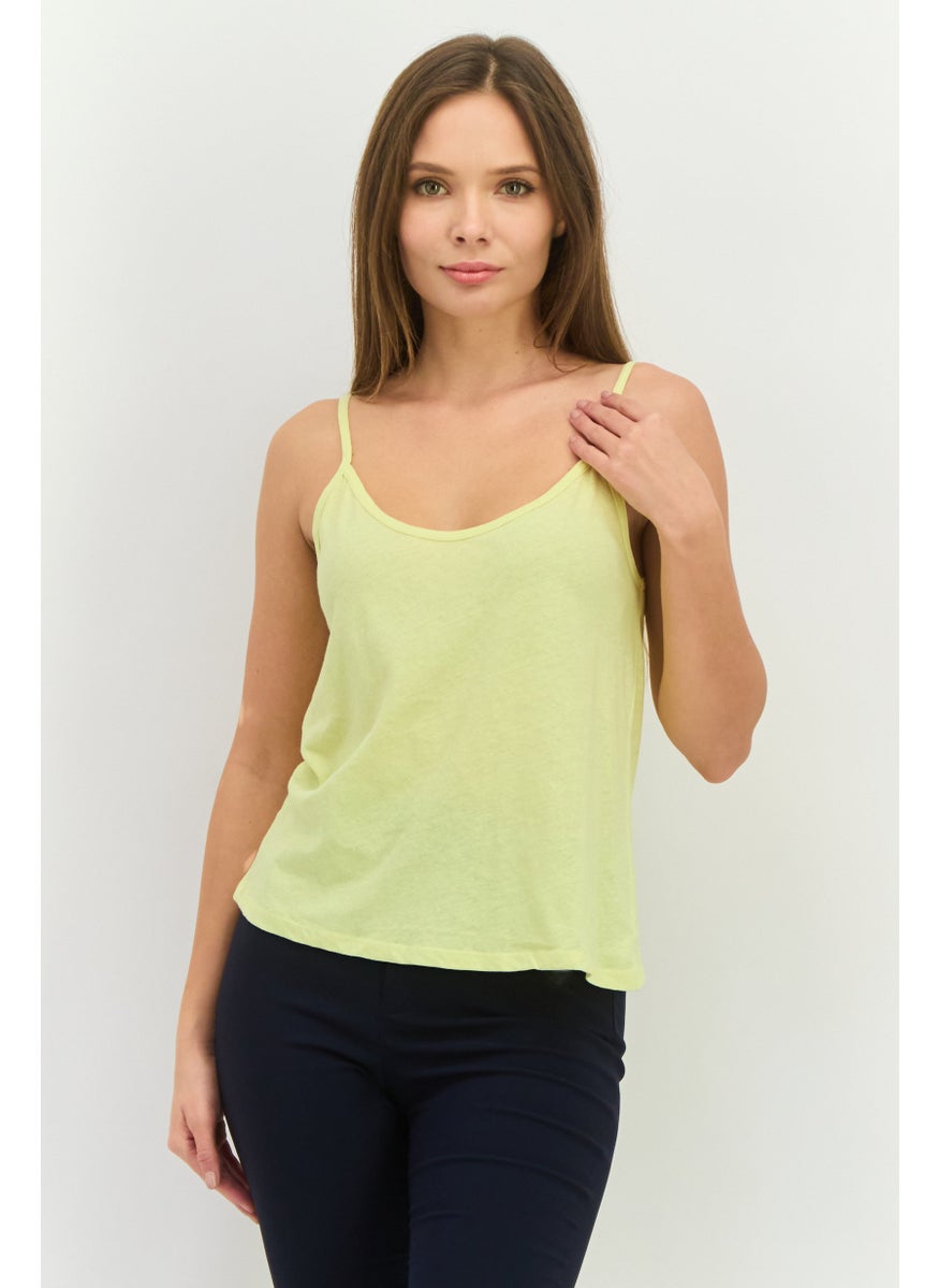 MANGO Women Scoop Neck Sleeveless Plain Top, Yellow  - Image 1