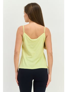 MANGO Women Scoop Neck Sleeveless Plain Top, Yellow  - Image 3