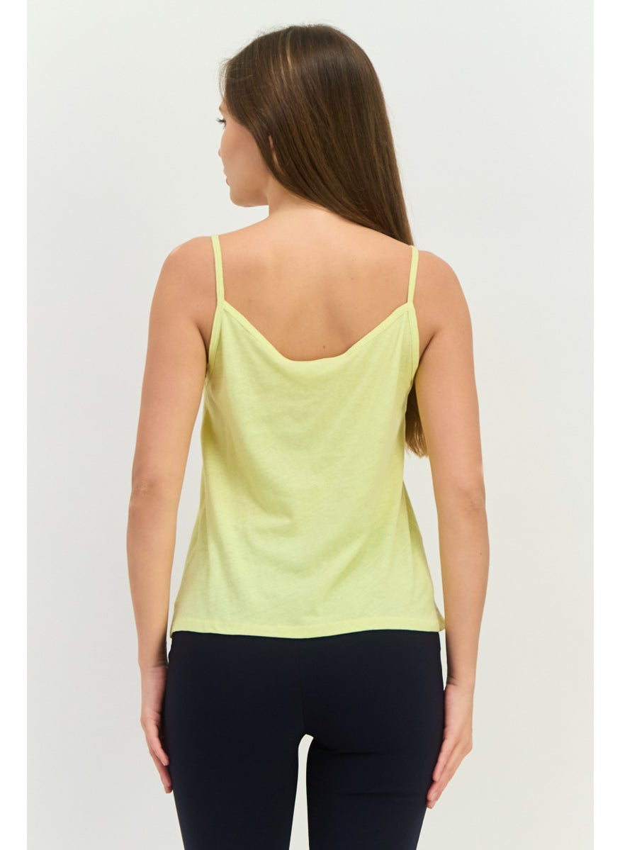 MANGO Women Scoop Neck Sleeveless Plain Top, Yellow  - Image 3