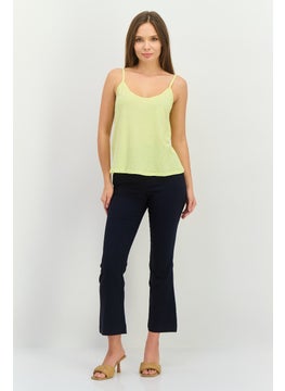 MANGO Women Scoop Neck Sleeveless Plain Top, Yellow  - Image 4