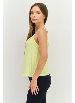 MANGO Women Scoop Neck Sleeveless Plain Top, Yellow  - Image 2