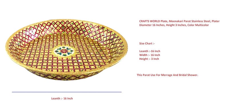 CRAFTS WORLD Handicrafted Stainless Steel Meenakari Work Parat Gold Meenakari Parat Size16 Inch - Image 3