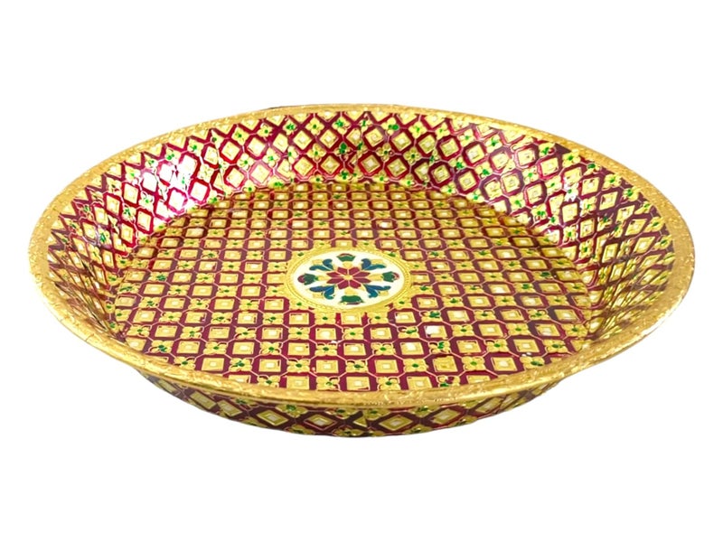 CRAFTS WORLD Handicrafted Stainless Steel Meenakari Work Parat Gold Meenakari Parat Size16 Inch - Image 1