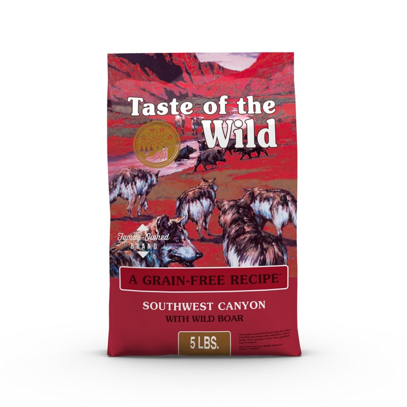 Taste of the Wild طعم البرية وصفة كانيون الجنوب الغربي خالية من الحبوب مع لحم الخنزير البري طعام جاف للكلاب، مصنوع من بروتين من لحم حقيقي، وضمان العناصر الغذائية مثل البروبيوتيك لجميع مراحل الحياة 5lb - Image 1
