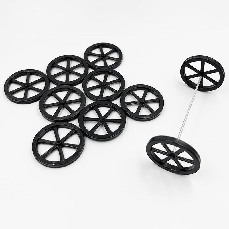 URIMPAVIDO 10PCS Model Toy Wheel 44mm Toy Car Wheels with 5PCS Shaft Round Rod Axles for DIY Model Toy RC Car Truck Robot Parts Black - Image 3