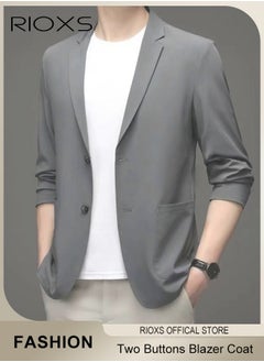 RIOXS Men's Formal Long Sleeve Blazer Jacket, Two Buttons Slimming Casual Blazer Coat, Men Formal Attire with Two Side Pockets, Slimming Silhouette Blazer for Business Wedding Prom Dinner  - Image 1