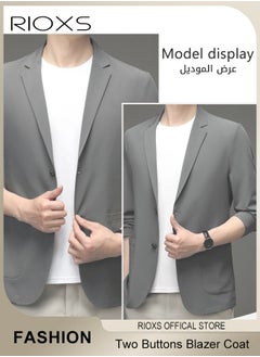 RIOXS Men's Formal Long Sleeve Blazer Jacket, Two Buttons Slimming Casual Blazer Coat, Men Formal Attire with Two Side Pockets, Slimming Silhouette Blazer for Business Wedding Prom Dinner  - Image 2