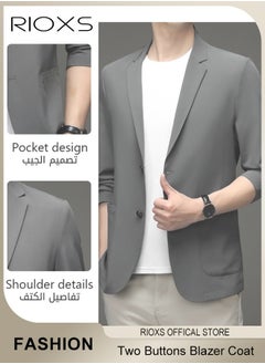 RIOXS Men's Formal Long Sleeve Blazer Jacket, Two Buttons Slimming Casual Blazer Coat, Men Formal Attire with Two Side Pockets, Slimming Silhouette Blazer for Business Wedding Prom Dinner  - Image 3