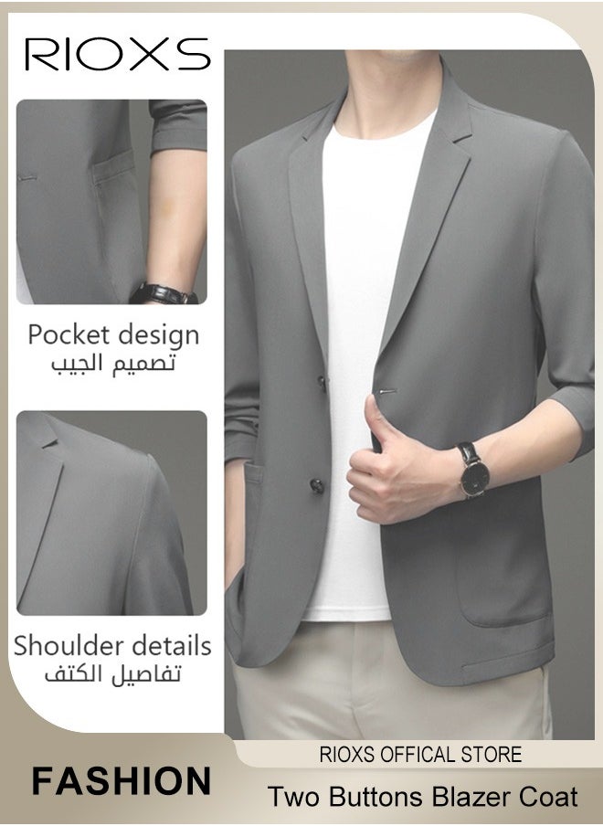 RIOXS Men's Formal Long Sleeve Blazer Jacket, Two Buttons Slimming Casual Blazer Coat, Men Formal Attire with Two Side Pockets, Slimming Silhouette Blazer for Business Wedding Prom Dinner  - Image 3