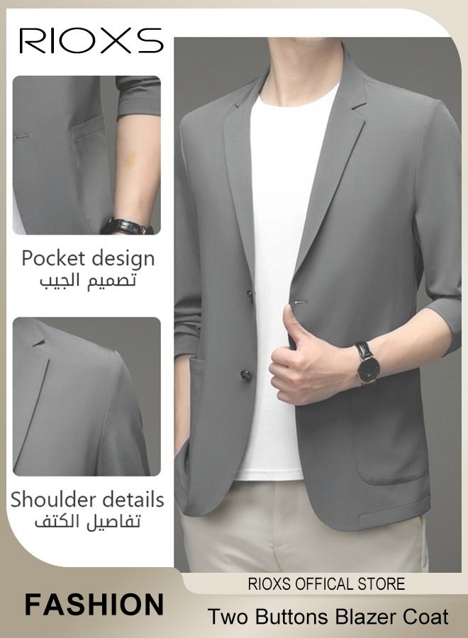 ريوكس سترة رجالية، سترة بدلة عمل ضيقة للرجال، سترة كاجوال بأكمام طويلة وأزرارين، معطف سترة رسمي للرجال مع جيبين جانبيين، سترة بدلة أنيقة وخفيفة الوزن للعمل وحفلات الزفاف وحفلات التخرج والمكتب، رمادية - Image 4