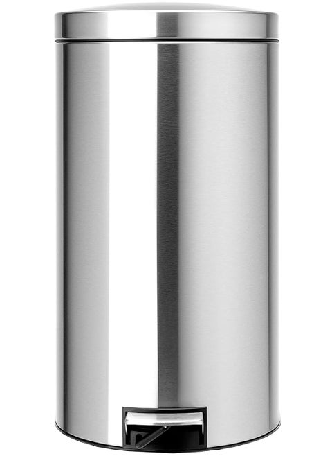Brabantia Silent Pedal Bin With Plastic Inner Bucket And Motion Control Lid, 45 L-Matt Steel Fingerprint Proof