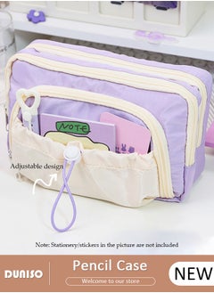 Large Capacity Pencil Case, 5 Compartment Pouch Pen Bag with Zip,  Stationery Storage Organizer with Pen Slots, Marker Pouch Pen with Drawstring for Middle School Office College Girl and Boy
