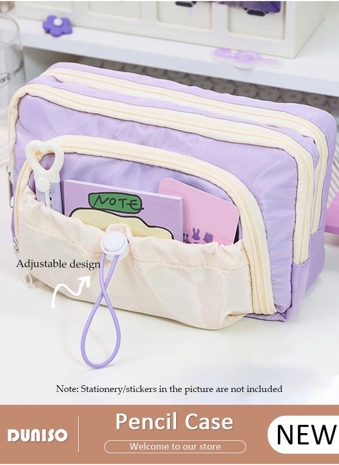DUNISO - Large Capacity Pencil Case, 5 Compartment Pouch Pen Bag with Zip,  Stationery Storage Organizer with Pen Slots, Marker Pouch Pen with Drawstring for Middle School Office College Girl and Boy - Image 1