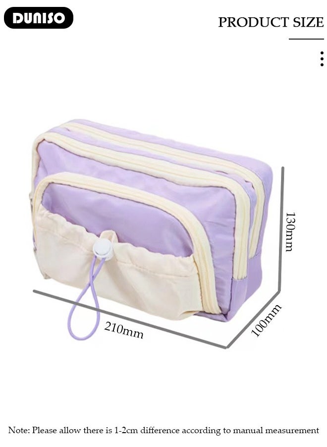 DUNISO - Large Capacity Pencil Case, 5 Compartment Pouch Pen Bag with Zip,  Stationery Storage Organizer with Pen Slots, Marker Pouch Pen with Drawstring for Middle School Office College Girl and Boy - Image 1