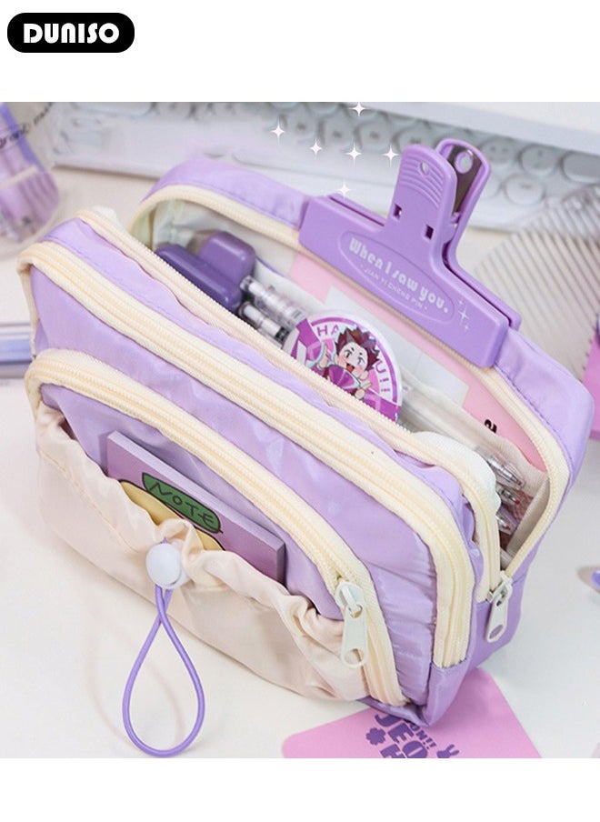 DUNISO - Large Capacity Pencil Case, 5 Compartment Pouch Pen Bag with Zip,  Stationery Storage Organizer with Pen Slots, Marker Pouch Pen with Drawstring for Middle School Office College Girl and Boy - Image 1