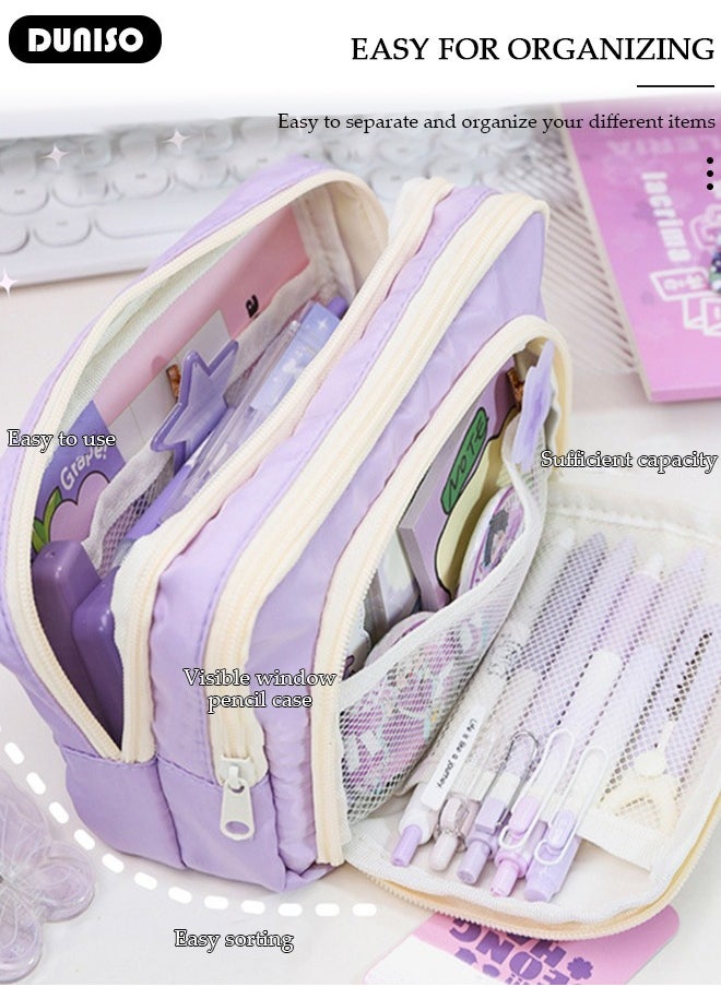 DUNISO - Large Capacity Pencil Case, 5 Compartment Pouch Pen Bag with Zip,  Stationery Storage Organizer with Pen Slots, Marker Pouch Pen with Drawstring for Middle School Office College Girl and Boy - Image 1