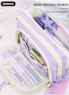 DUNISO Large Capacity Pencil Case, 5 Compartment Pouch Pen Bag with Zip,  Stationery Storage Organizer with Pen Slots, Marker Pouch Pen with Drawstring for Middle School Office College Girl and Boy  - Image 5