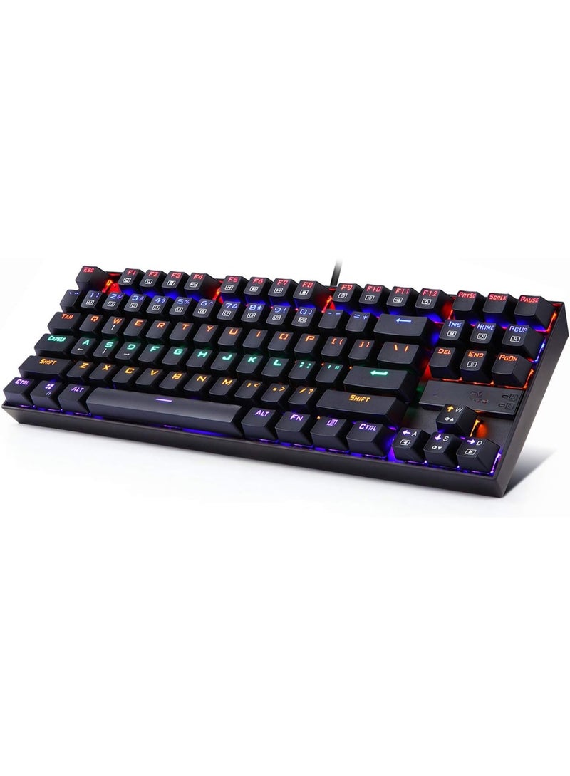 Mechanical Gaming Keyboard with Rainbow Backlight – Compact & Durable Keyboard with Blue Switches for Fast Typing and Gaming Accuracy - Image 1