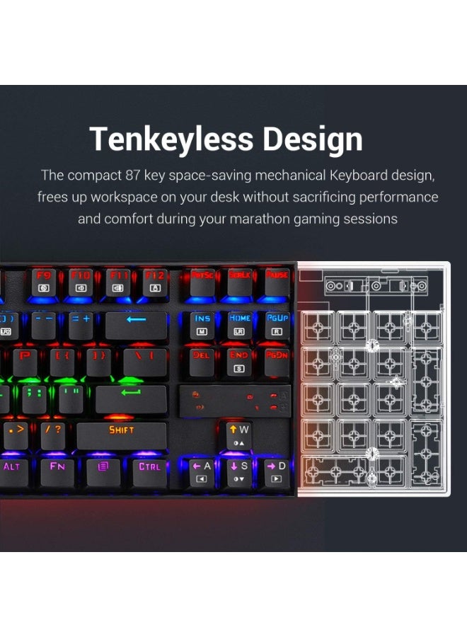 Mechanical Gaming Keyboard with Rainbow Backlight – Compact & Durable Keyboard with Blue Switches for Fast Typing and Gaming Accuracy - Image 2