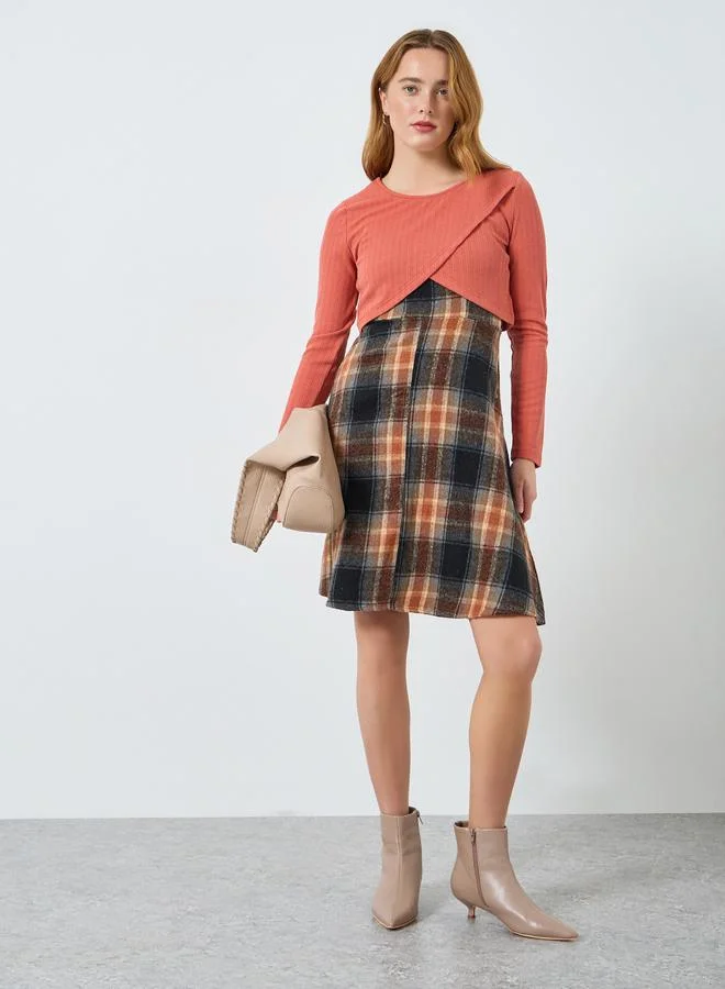 تايك تو طقم كارديغان محبوك وفستان كامي بنقشة مربعات