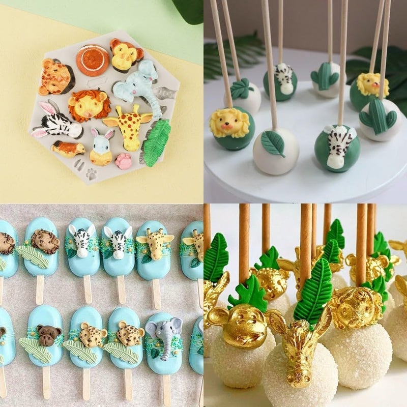 SUNKOOL Safari Animal Fondant Mold Flamingo Silicone Molds,Safari Cake Decorations Animal Cake Toppers Mold,Tropical Leaf Chocolate Silicone Molds for Cake Decorations - Image 3