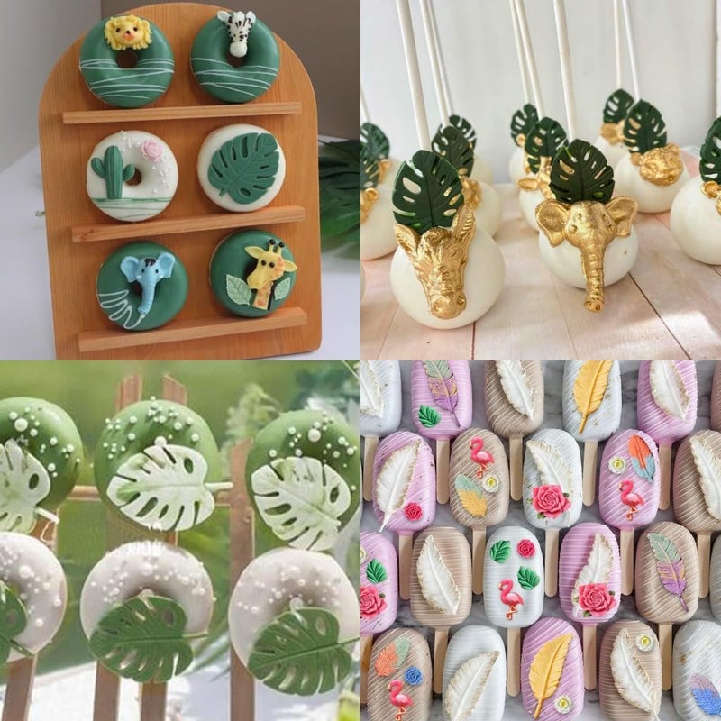 SUNKOOL Safari Animal Fondant Mold Flamingo Silicone Molds,Safari Cake Decorations Animal Cake Toppers Mold,Tropical Leaf Chocolate Silicone Molds for Cake Decorations - Image 4