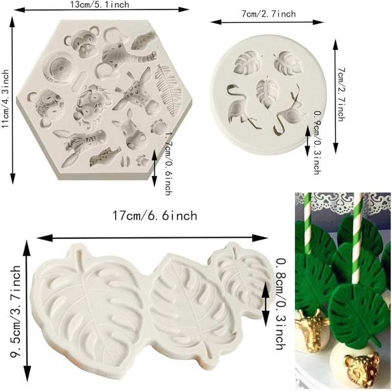 SUNKOOL Safari Animal Fondant Mold Flamingo Silicone Molds,Safari Cake Decorations Animal Cake Toppers Mold,Tropical Leaf Chocolate Silicone Molds for Cake Decorations - Image 2