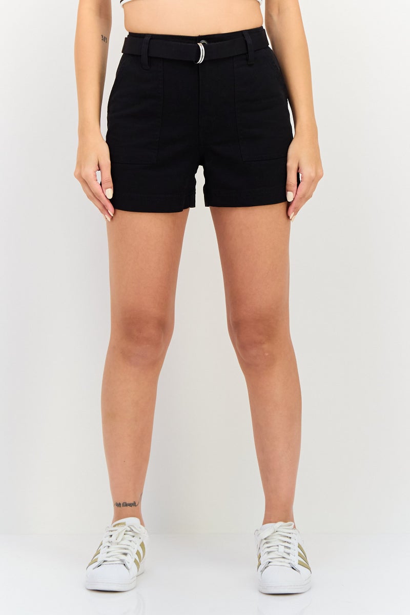 VANS Women Plain Belted Basic Shorts, Black - Image 1