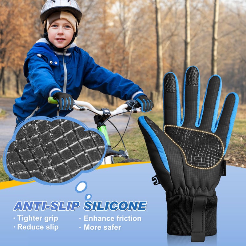 Sukeen Kids Winter Warm Gloves for Boys Girls Windproof PU Cold Weather Gloves Aged 4-14 Anti-Slip Gloves for Cycling Outdoor - Image 4