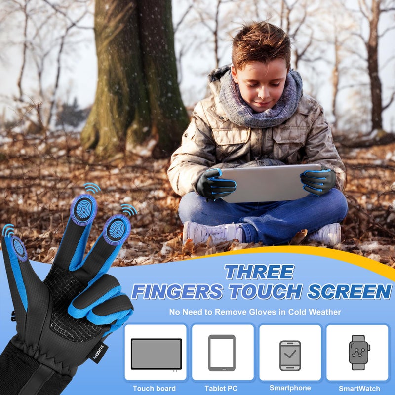 Sukeen Kids Winter Warm Gloves for Boys Girls Windproof PU Cold Weather Gloves Aged 4-14 Anti-Slip Gloves for Cycling Outdoor - Image 5