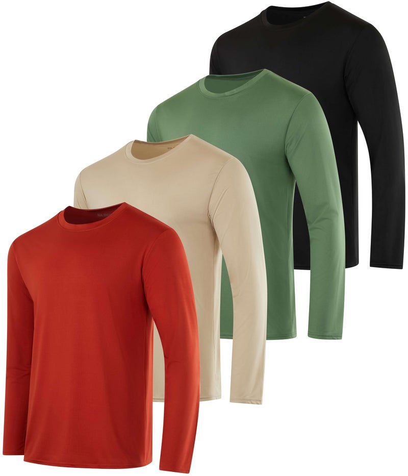 Real Essentials 4 Pack Mens Long Sleeve Dry Fit T Shirts Hiking Fishing Workout Gym Work Sun UPF 50 Wicking Running Tee Set 13 XXLarge
