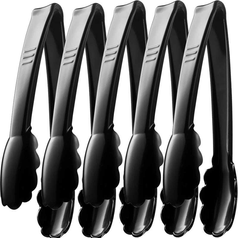 JoyServe Plastic Tongs for Serving (Pack of 6) 9 Inch - Heavy-Duty Hard Plastic Reusable or Disposable Serving Tongs for Catering, Dinner Parties, Banquets, Buffets, Events, Weddings and Everyday Use, Black - Image 1