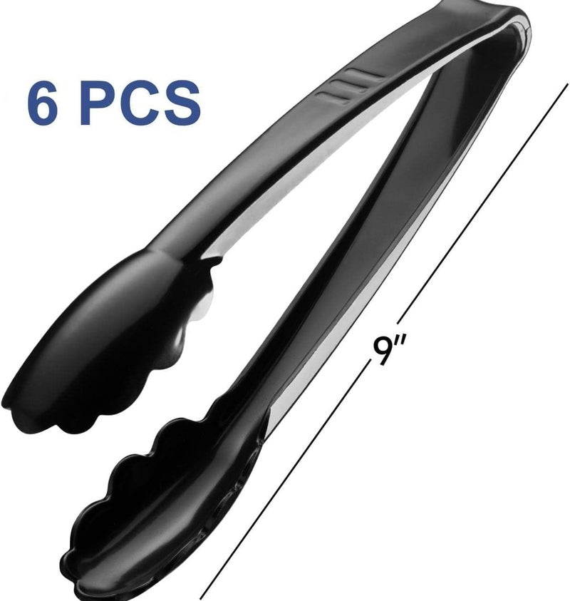 JoyServe Plastic Tongs for Serving (Pack of 6) 9 Inch - Heavy-Duty Hard Plastic Reusable or Disposable Serving Tongs for Catering, Dinner Parties, Banquets, Buffets, Events, Weddings and Everyday Use, Black - Image 2