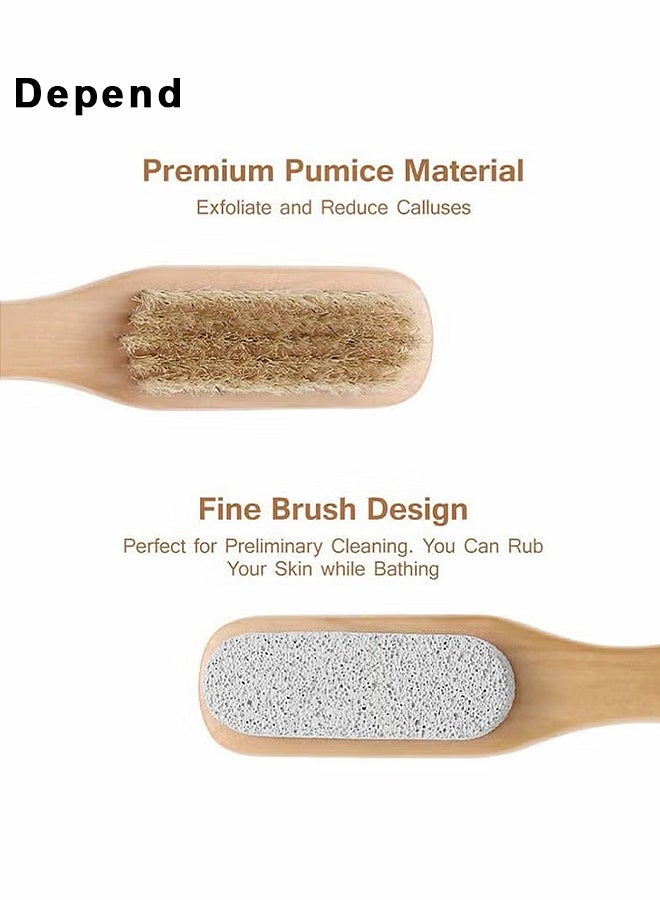 Depend Natural Soft Bristle Foot Brush And Pumice Stone Combo With Wooden Handle, Exfoliator Pedicures Calluses Dead Dry Skin Remover Scrubber Scrub Brush For Shower Massage SPA Sauna, Dead Skin Massage, Exfoliator Pedicures Calluses Remover - Image 2